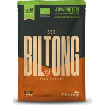 Sušená potravina Cherky bio řezané sušené hovězí maso Biltong s příchutí Barbecue 30 g