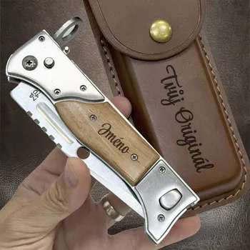 kapesní nůž Prémiový vyklápěcí nůž s vlastním textem na dřevěné rukojeti + prémiové dárkové balení BE Original