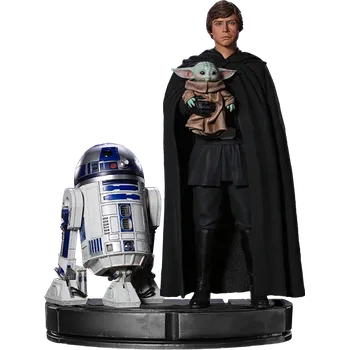 Figurka Iron Studios socha Star Wars Luke Skywalker, R2-D2, Grogu, měřítko 1:4 - 54 cm