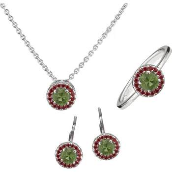 Souprava šperků Stříbrný set šperků 1444 s českým granátem a vltavínem, rhodiovaný - kruh Velikost: 55, Zapínání: balónek