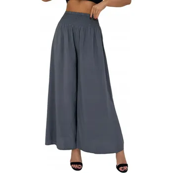 Dámské kalhoty Volné široké dámské kalhoty na gumu široké nohavice léto antracit L