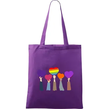 Nákupní taška LGBT ruce srdce - Taška bavlněná - 42 x 38 cm ( Fialová )