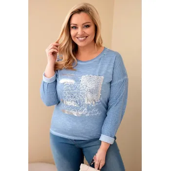 Dámská halenka Dámská blůza Plus Size se potiskem a delší zadní částí džínová UNI