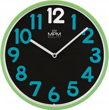 Hodiny ZELENÉ BAREVNÉ ČÍSLICE ČITELNÉ KULATÝ NÁSTĚNNÉ HODINY MPM E01.4504.40 30 cm
