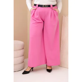 Dámské kalhoty Dámské kalhoty Plus Size viskózové s širokým nohavicí a páskem růžové UNI