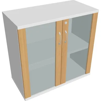 Policová skříň Skříň dveře sklo SZ 2 80 02 Zámek jednoduchý - BUK , BÍLÁ