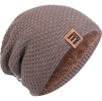 Čepice Unisex Zateplená Zimní Čepice s Kožešinou, Šedá, 100% Akrylová Příze, Obvod 54-62 cm