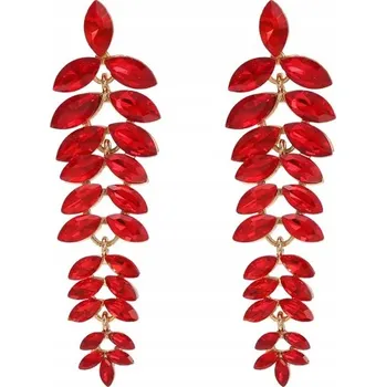 Náušnice Dlouhé visací náušnice červené lístky zlaté puzety dlouhé EFEKTNÍ wow