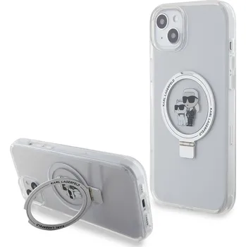 Pouzdro na mobilní telefon Karl Lagerfeld - Hardcase Ring Stand MagSafe (KLHMP15MHMRSKCH) - iPhone 15 Plus - White Karl&Choupette