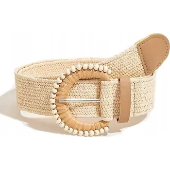 Opasek Pásek dámský pletený elastický ratanový pásek na šaty, béžové korálky