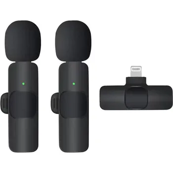 Techsuit - (2 balení) Lavalier Wireless XtreamMic (LW1) - s přijímačem, Lightning konektor, pro iPhone Plug & amp; Play, klip na obojek - černý