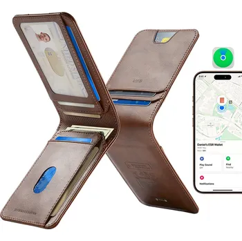 Pouzdro na mobilní telefon ESR - Klasické pouzdro na karty Geo - peněženka z veganské kůže, na 11 karet a hotovost, funkce Find My Function, blokování RFID - hnědá barva