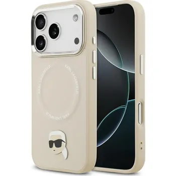 Pouzdro na mobilní telefon Karl Lagerfeld - Kožený Karl Pin MagSafe (KLHMP17LPSMLRKLE) - iPhone 17 Pro - béžový