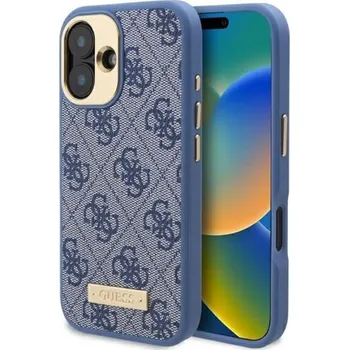 Pouzdro na mobilní telefon Guess - Hardcase 4G Logo Plate MagSafe (GUHMP16MU4GPRB) - iPhone 16 Plus - modrý