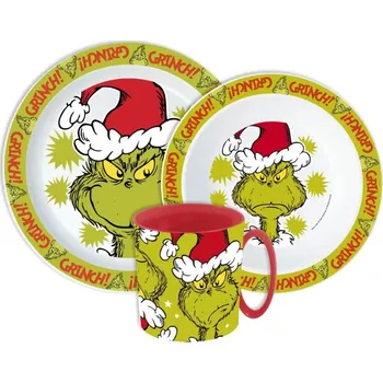 Jídelní set Storline Plastový jídelní set GRINCH Christmas s hrnkem zelený