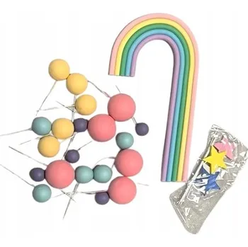 Party dekorace Zápich KOULE Sada na dort DUHOVÁ PASTELOVÁ Kuličky x 20