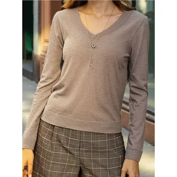 Dámský svetr Sinsay - Svetr s výstřihem do V - hnědá - 375EU-84M - 375EU-84M-XL