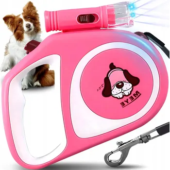 Vodítko pro psa VODÍTKO PRO PSA KOČKU AUTOMATICKÉ PÁSKOVÉ PEVNÉ 5M S BLOKACÍ 15KG SVÍTILNA LED