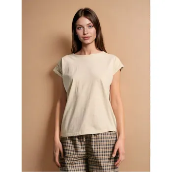 Dámská halenka Sinsay - Tričko s krátkým rukávem a ozdobným výstřihem - béžová - 759BB-02X - 759BB-02X-M