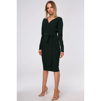 Dámské šaty ŽENSKÉ ŠATY DÁMSKÉ MIDI SE ZAVAZOVÁNÍM PÁSKEM, ZELENÉ, VELIKOST M 38