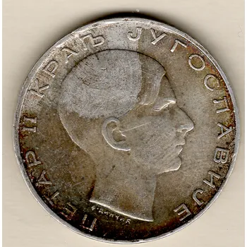 Jugoslávie – 50 dinárů 1938, Petr II. 14,97 g, stříbrná mince