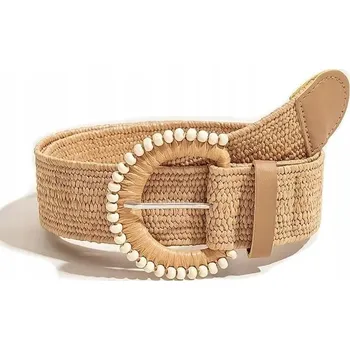 Opasek Pásek dámský pletený letní hnědý elastický ratanový k šatům
