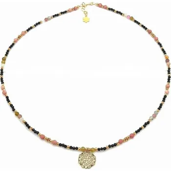 Náhrdelník POZLACENÝ STŘÍBRNÝ NÁHRDELNÍK s ČERNÝM TURMALÍNEM 6MM, vzor ANKR, KULIČKY, STŘÍBRO 925