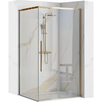 Čtvercový sprchový kout REA SOLAR 90x90 cm, zlatý/transparent + vanička Savoy bílá