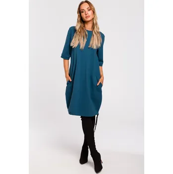 Dámské šaty ŠATY DÁMSKÉ TEPLÁKOVÉ MIDI BOMBULKA S KAPSY ČERNÉ XXL 44