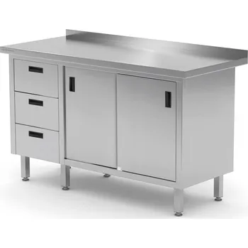 Jídelní stůl TECHNICA Nástěnný stůl se třemi zásuvkami vlevo a skříňkou s posuvnými dveřmi 1500x600x850 mm | TECHNICA, 139L1560