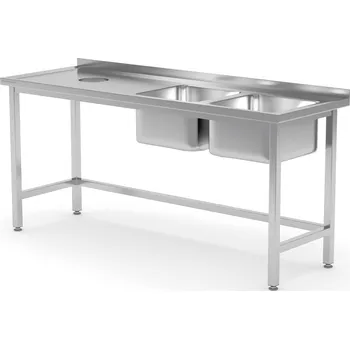 Jídelní stůl TECHNICA Stůl s dvojitým dřezem na pravé straně a výpustí 1700x700x850 mm | TECHNICA, 247P1770