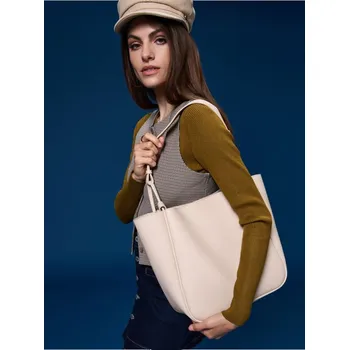 Kabelka Sinsay - Shopper taška s odnímatelnou kosmetickou taštičkou - béžová - 659EK-02X - 659EK-02X-ONE