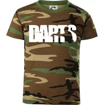 Darts - nápis se šipkařem - Dětské maskáčové triko - 104-110cm / 3-4 roky ( Hnědý maskáč )