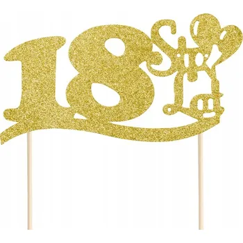 Party dekorace Topper na dort k 18. narozeninám - zlaté třpytivé balonky dort sto