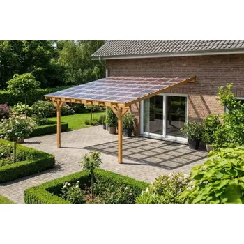 Pergola Dřevěná pergola ke zdi domu 400x450