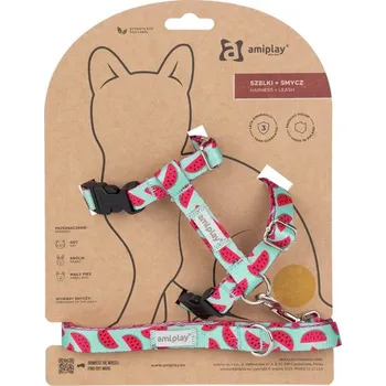 Obojek pro psa Amiplay Kšíry pro kočku s vodítkem BeHappyCat Watermelon | Postroje pro kočku - M