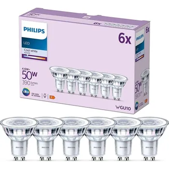 Stojací lampa Žárovka Philips Classic LED GU10, 50W, čirá, neutrální bílá, nelze stmívat, balení 6 ks