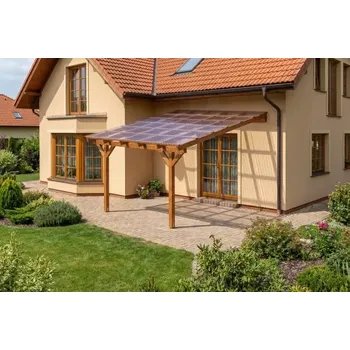 Zahradní stavba Dřevěná pergola ke zdi domu 300x400
