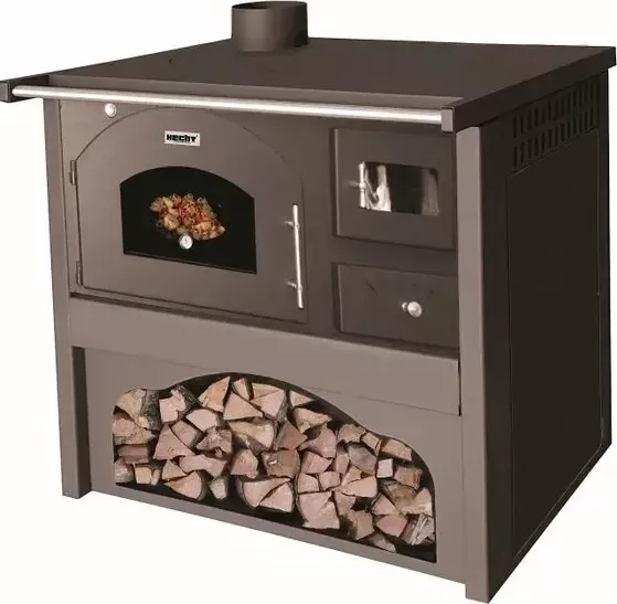 Sporák na tuhé palivo - HECHT VULCANUS GREY (Ocelová kamna s troubou a topným výkonem 6 kW. Kouřovod: Ø 130 mm. Doporučené palivo: dřevo, dřevěné brikety. Vyrobeno v Evropě. )