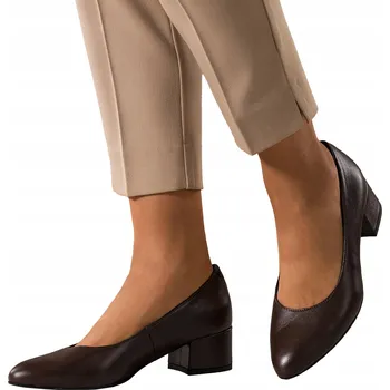 Dámské lodičky Lodičky Čokoládové Kožené Dámské Podpatek Blok Pohodlné Elegantní vel. 39