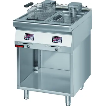 fritéza KROMET Elektrická dvojitá fritéza 2x 8 l s vypouštěcím kohoutem a elektronickým ovládáním, na otevřeném podstavci, 16 kW, 400 V, 800x700x900 mm | KROMET, 700.FE-2x10f.S