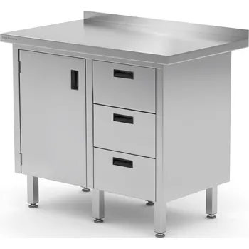 Jídelní stůl TECHNICA Nástěnný stůl se třemi zásuvkami vpravo a skříňkou s křídlovými dveřmi 1000x600x850 mm | TECHNICA, 137P1060