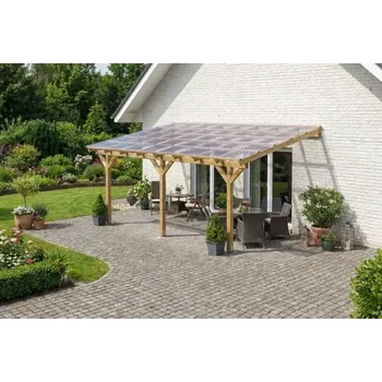 Pergola Dřevěná pergola ke zdi domu 500x350