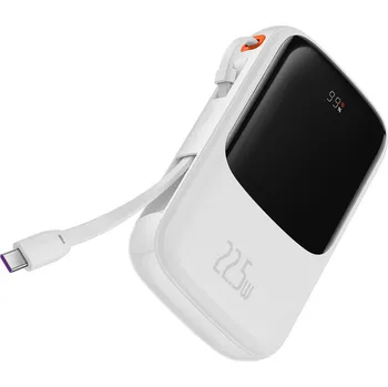 Datový kabel Baseus - Power Bank Qpow Pro (PPQD020102) - Lightning, 2x Type-C, USB, 22,5W, 10000mAh, kabel Type-C, 3A, 30cm - bílá