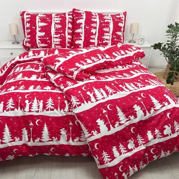 Povlečení Bavlněné povlečení Vánoční čas Červený Zapínání: zip, Velikost polštáře: 70x90, Velikost přikrývky: 140x200
