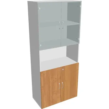 Policová skříň Skříň policová dveře skleněné a plné DZ 5 80 07 (1x zámeček) - OLŠE , BÍLÁ