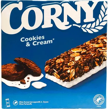 CORNY COOKIES & CREAM - cereální tyčinky s kousky kakaového sušenkového pečiva a krémovou smetanovou polevou - 6 ks á 23g - 138g