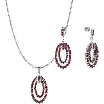 Souprava šperků Stříbrný set šperků 1204 s českým granátem, rhodiovaný - ovál Zapínání: klapka, Délka řetízku: 50 cm