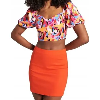 Dámské oblečení ORANŽOVÁ KLASICKÁ TRAPEZOVÁ MINI SUKNĚ HLADKÁ S VYSOKÝM PASEM XXS