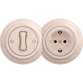 vypínač Kliklap - Retro jednopól vypínač č. 1 a zásuvka SCHUKO 230V s rámečkem starorůž